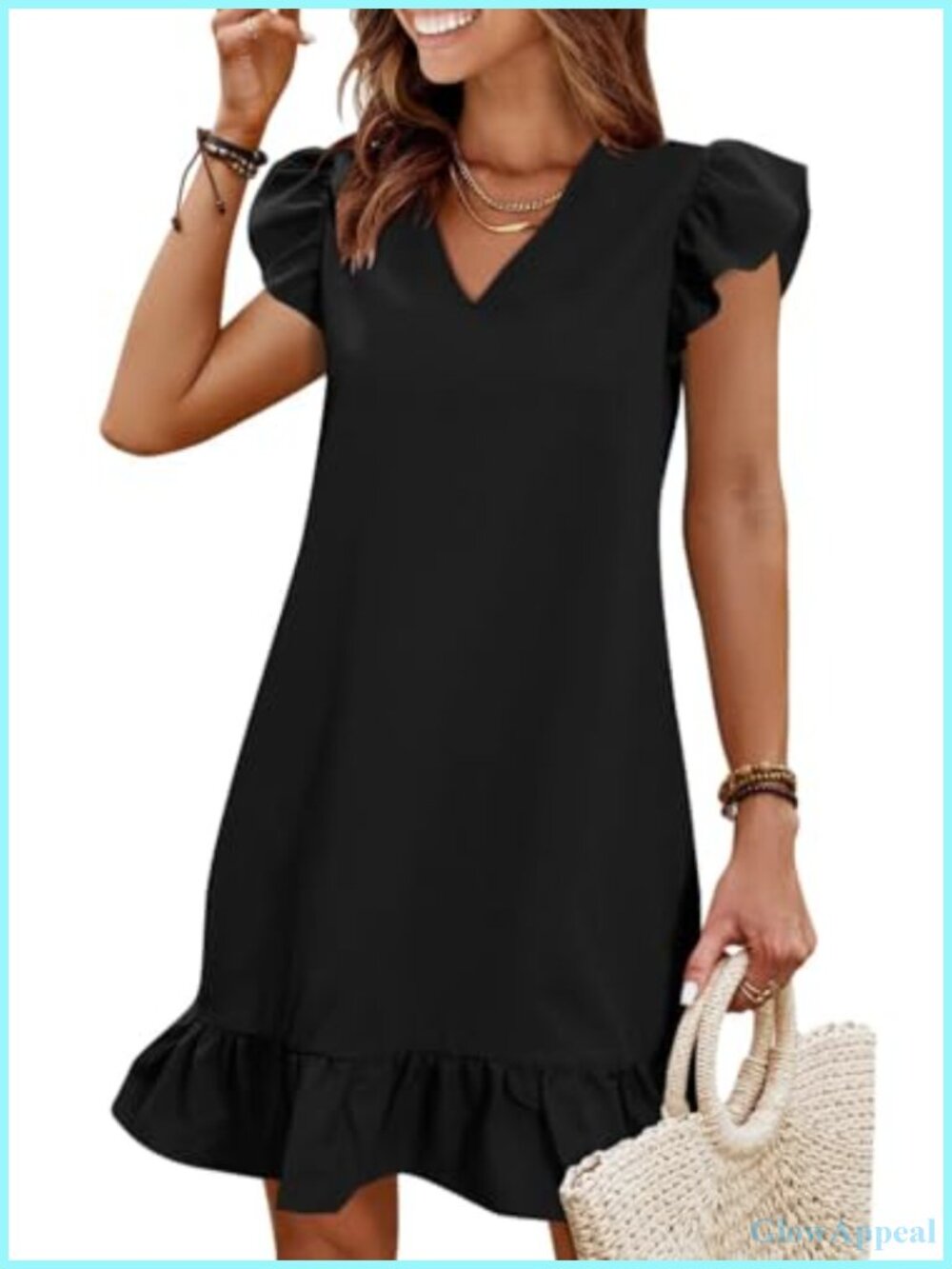 Ruffled V-Neck Cap Sleeve Mini Sundress Casual Beach Vacation Dress